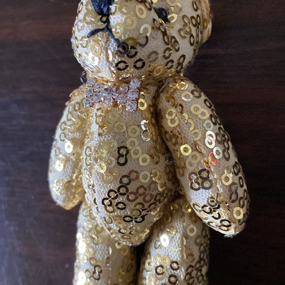 Gold sequin teddy bear key purse charm - Picture 4 of 11